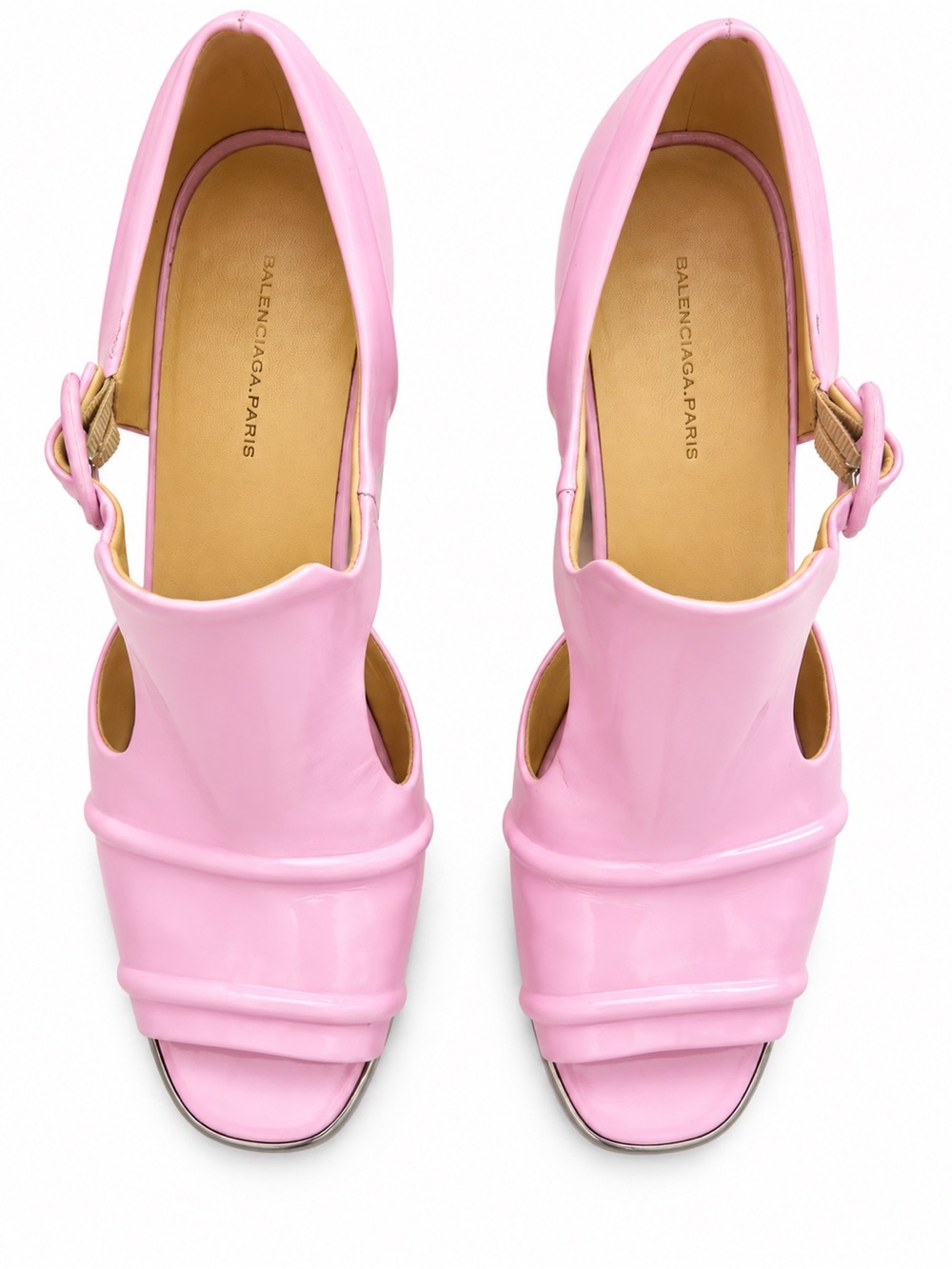Balenciaga Pink Sculpted Leather Open-Toe Heels
